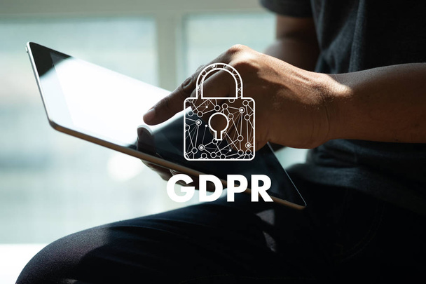 GDPR. Data Protection Regulation IT technologist Data Security system Shield Protection - Fotoğraf, Görsel