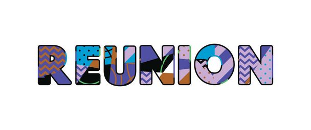 La palabra concepto REUNION escrito en tipografía abstracta colorida. Vector EPS 10 disponible
. - Vector, imagen