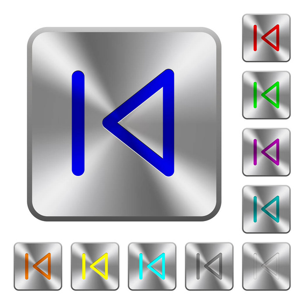 Media prev grawerowane ikony na zaokrąglony kwadrat błyszczący przyciski ze stali - Wektor, obraz