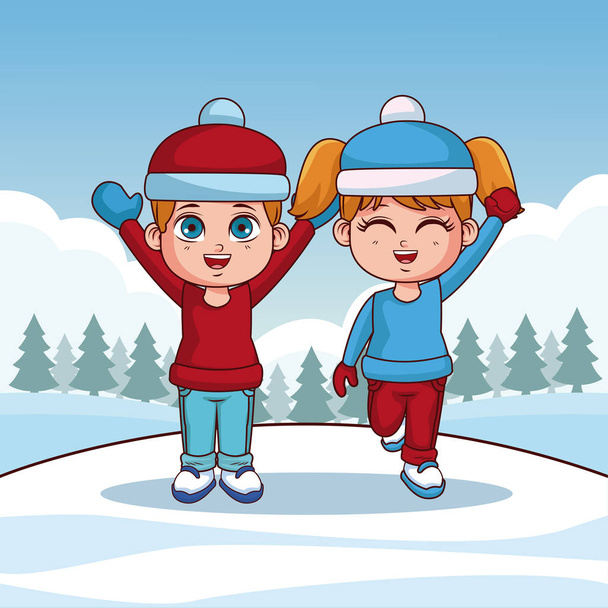 Cute kids with winter clothes - Vector, Image