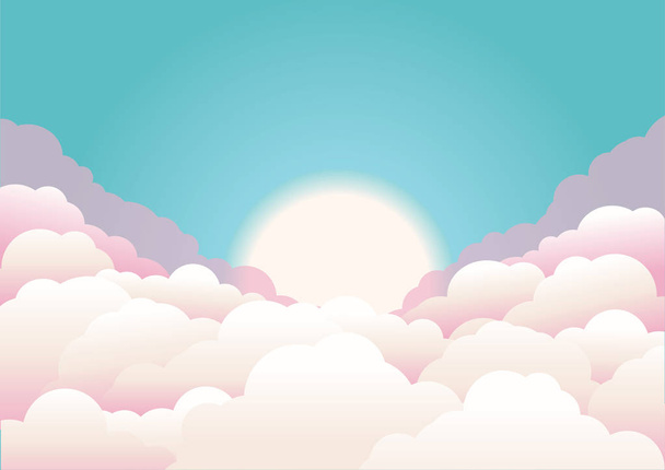 φόντο του ουρανού με τα σύννεφα και ήλιο. Διάνυσμα φόντο χαρακτήρα για κείμενο - Διάνυσμα, εικόνα