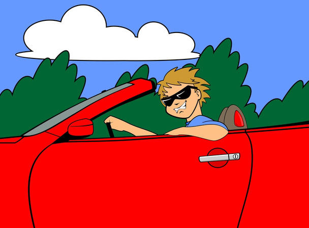 Cool Guy in Convertible - Vector, Image