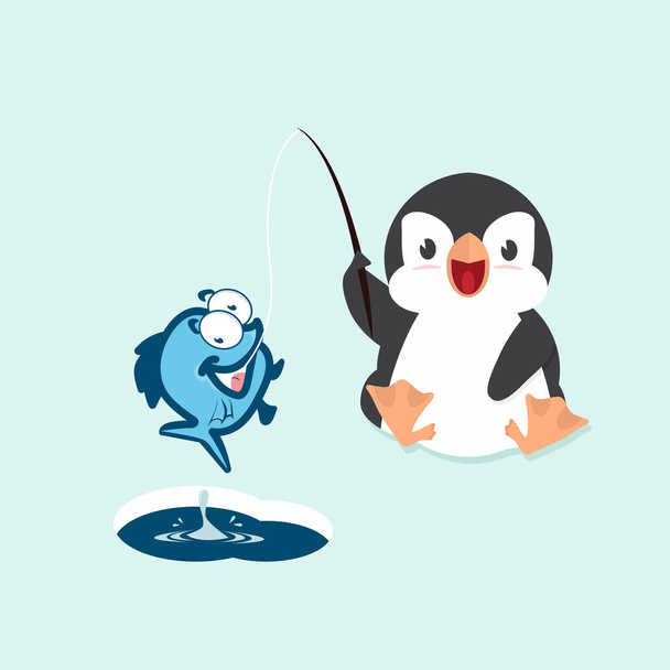 Mignon petit pingouin pêche
 - Vecteur, image