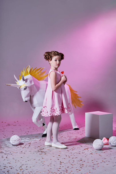 romantic girl pink. pink dress kid. child fashion concept. - Valokuva, kuva