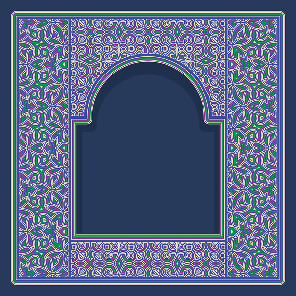 Cadre de fenêtre cintré à motifs dans un style traditionnel oriental. Ornement coloré pour la conception de carte de vœux
. - Vecteur, image