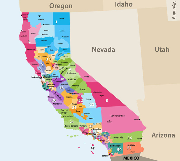 2013 年のカリフォルニア州の議会地区のベクトル高詳細地図 - ベクター画像
