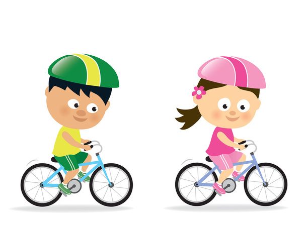 Girl and boy biking - Vector, Image