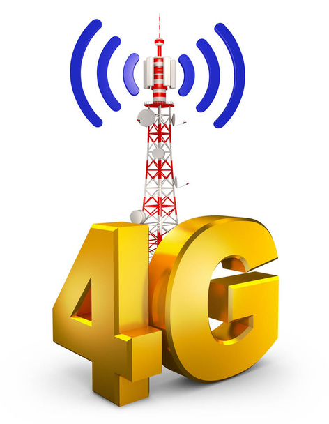 4G and a communications tower. 3d rendering. - Photo, Image