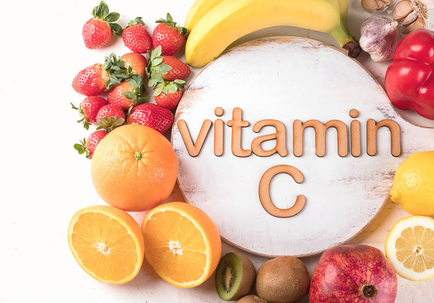 Vitamin C Rich Foods. Top view. Healthty eating concept - Φωτογραφία, εικόνα