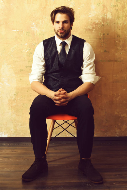 fashion business man relax on chair - 写真・画像