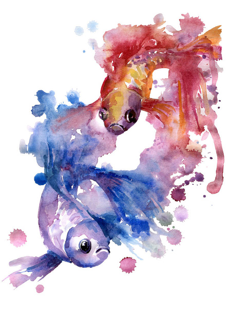 Aquarel illustratie van twee lichte vis - Foto, afbeelding