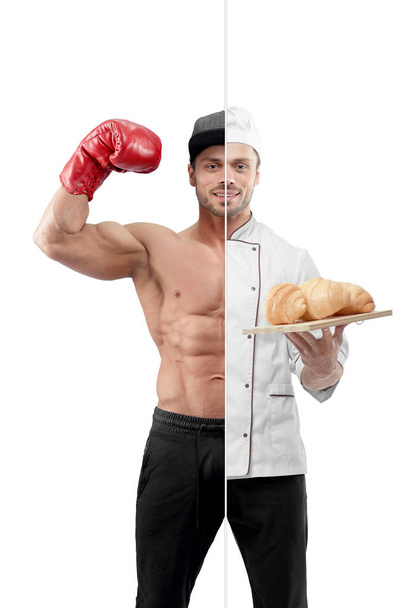 Photo comparison of boxer and chef outfit. - Foto, immagini