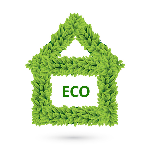 Ecology home icon of green leaves - Vektör, Görsel