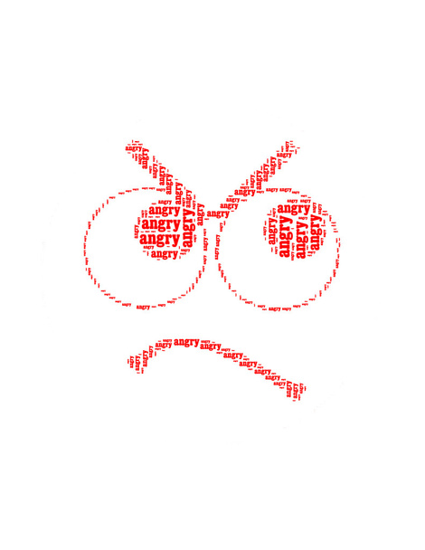 wütende Infotextcollage komponiert in Form eines wütenden Gesichts - Foto, Bild