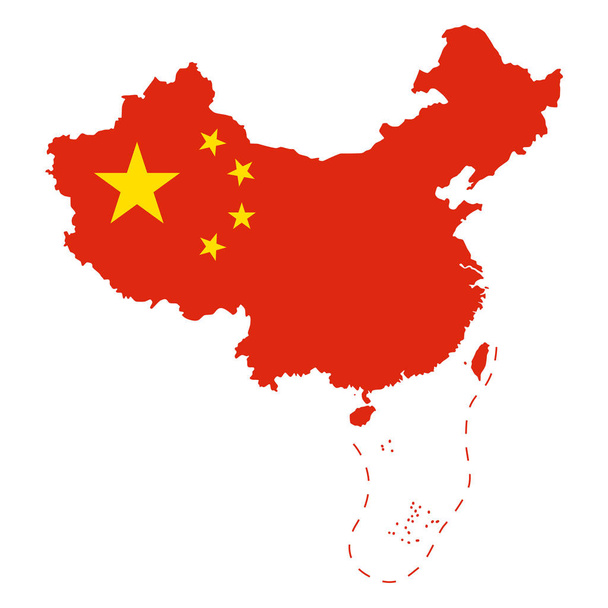 Kína zászlaja az ország vázlat. Ellenőrzött által a Kínai Népköztársaság, KNK-ból, és azt állította, de ellenőrizetlen régiók. Ötcsillagos piros zászló. Elszigetelt fehér háttér illusztráció. Vektor - Vektor, kép