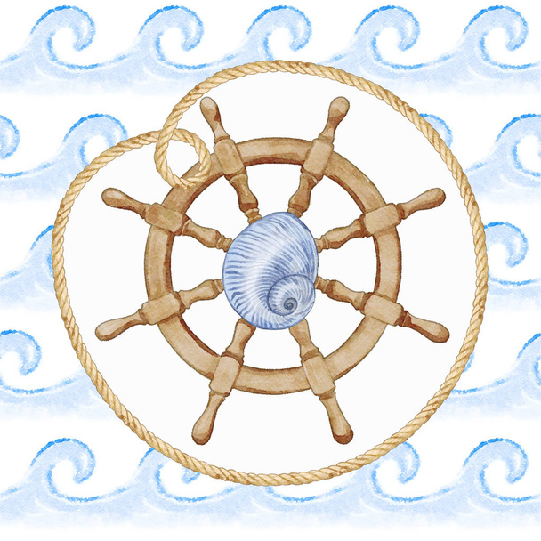 Watercolor Sea Hand Wheel Illustration - Photo, Image
