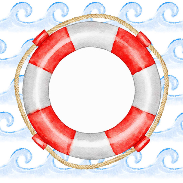 Aquarell Meer Rettungsboje Illustration - Foto, Bild