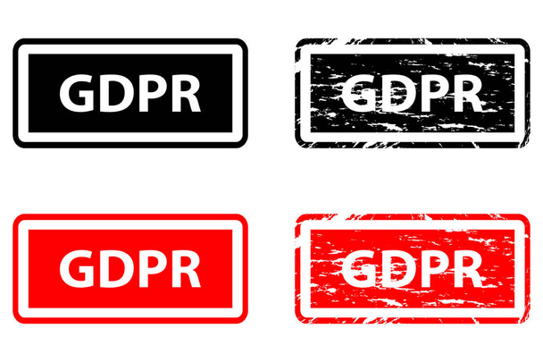 GDPR (General Data Protection Protection) - резиновая печать - вектор - черный и красный
,  - Вектор,изображение