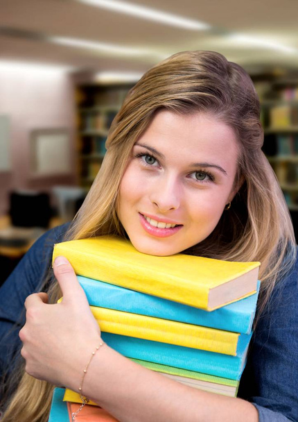 Digital composite of Student woman in education library - Фото, зображення