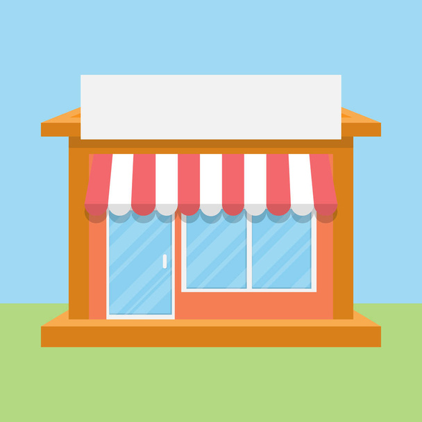 Winkel, Street shop, marktplaats platte ontwerp pictogram met leeg wit bord, vectorillustratie - Vector, afbeelding