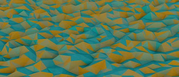 Fondo geométrico de poliéster bajo abstracto, azul moderno / verde azulado / naranja Patrón: 3D renderizado
 - Foto, imagen