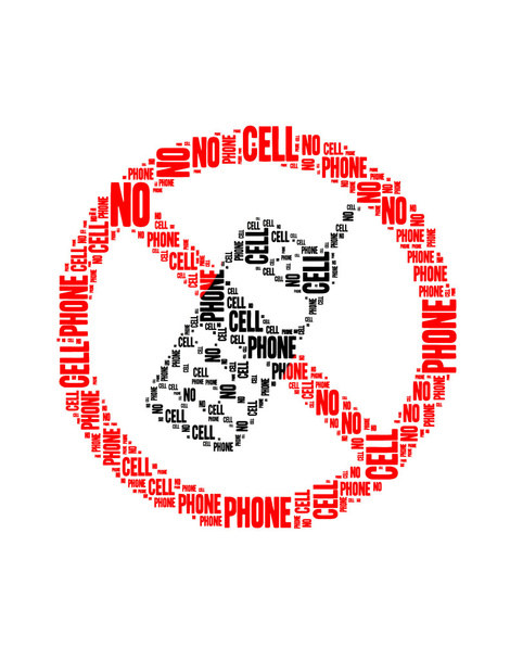 no cell phone text collage Composed in the shape of no cell phone sign an isolated on white - Photo, Image