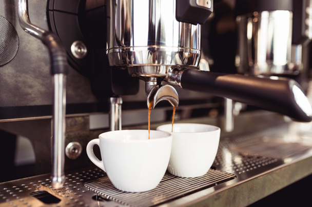 Espresso pouring from coffee machine - Foto, Imagem