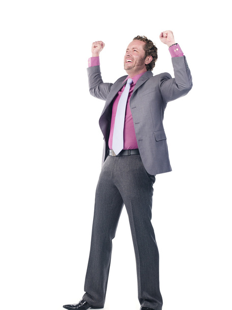 glücklicher junger Arzt mit erhobenen Händen - Foto, Bild