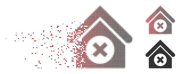 Bewegende Pixel Halftone verwijderen gebouw pictogram - Vector, afbeelding