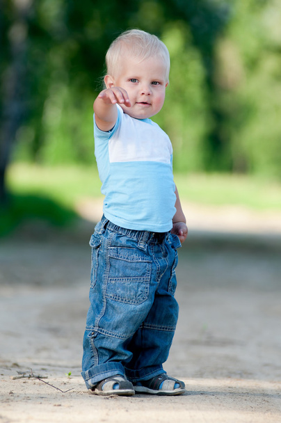 Happy little boy in the green park - Foto, Imagen