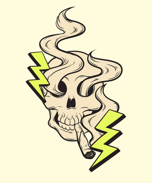 Vector hand drawn illustration of .human skull with smoke. Creative trendy artwork. Template for card, poster. banner, print for t-shirt, pin, badge, patch. - Vektori, kuva