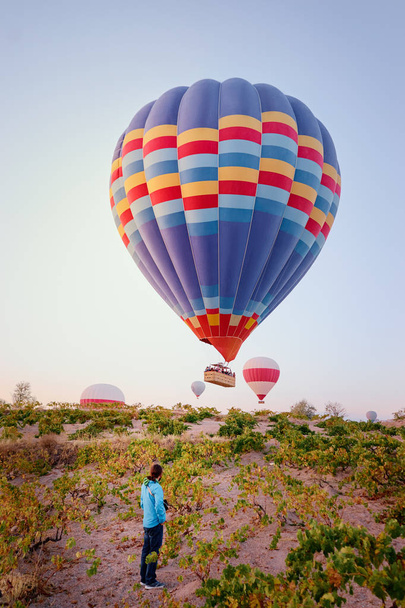 Famous sightseeing Cappadocia, Anatolia. Balloons in the sky. - Zdjęcie, obraz