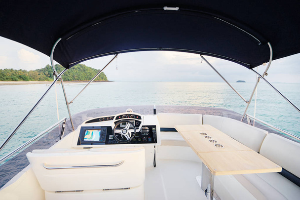  Luxury traveling concept. Inside of of modern motor yacht. - Photo, Image