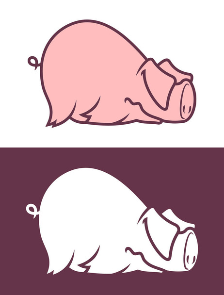 Funny lying pig with ears on eyes. Cute piggy character. - Vector, Image