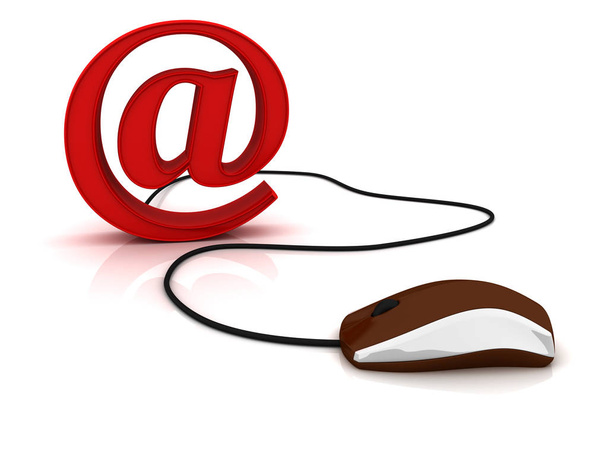Computermuis en e-mail symbool. 3d beeldweergave - Foto, afbeelding