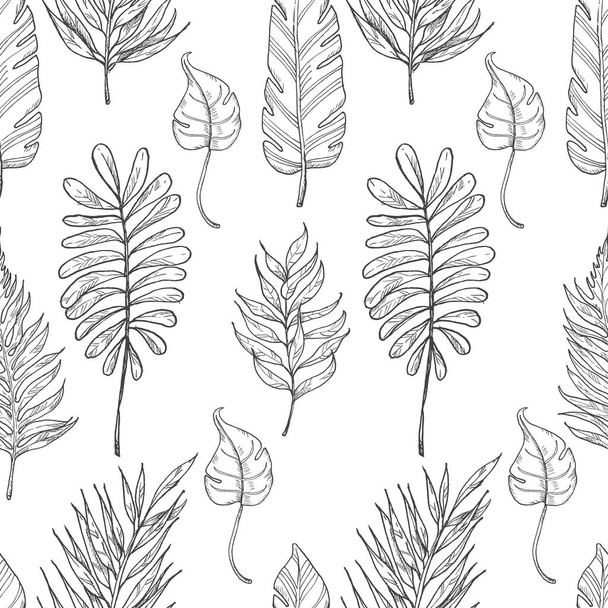 Seamless pattern with tropical leaves. Vector illustration for your design - Vektör, Görsel