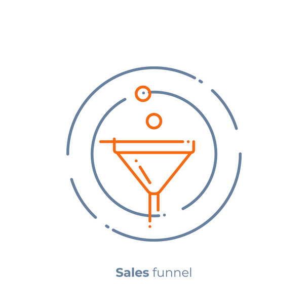 Sales funnel line art icon, target audience vector art, outline big data illustration - Vector, Image