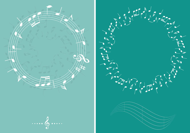 grüne Vektor-Musik-Hintergründe mit weißen dekorativen Noten - Vektor, Bild