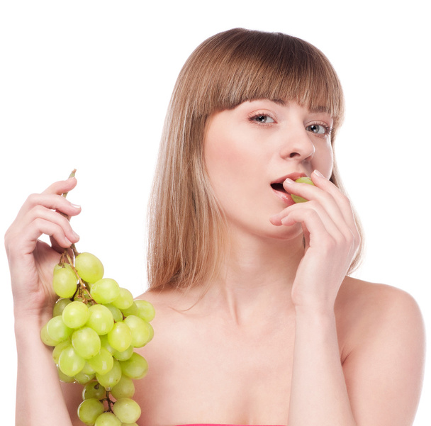Beautiful young woman with green grape - Foto, immagini