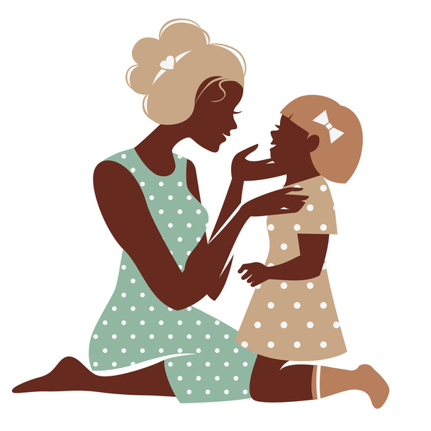 Karte des glücklichen Muttertages. schöne Mutter Silhouette mit ihrer Tochter - Vektor, Bild