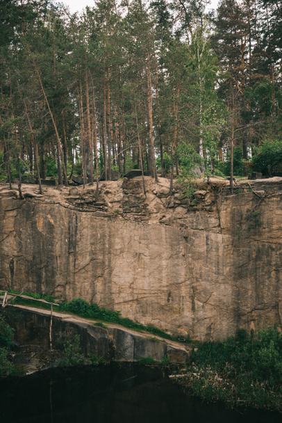 festői kilátással a fák sziklás sziklán erdő folyón - Fotó, kép