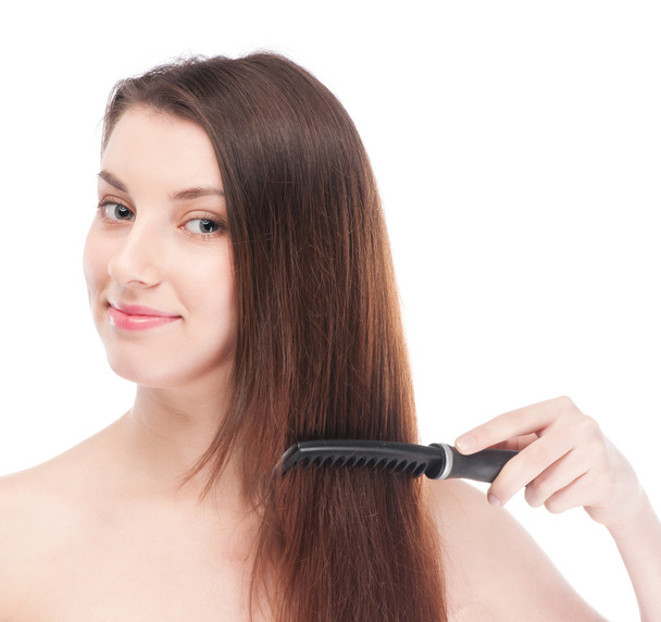 Beautiful woman with hair brush - Photo, Image