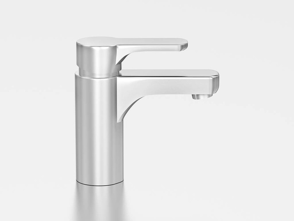3D illustration white gold or silver faucet on a grey background - Foto, imagen