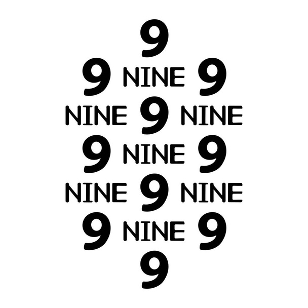 Zwarte cijfers en woorden negen. Vectorillustratie - Vector, afbeelding