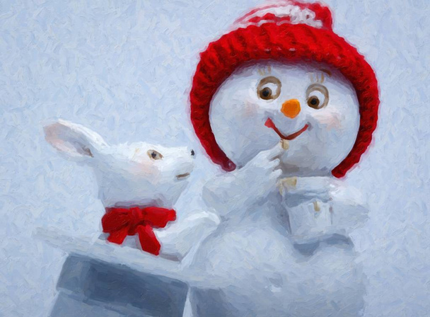 Веселый снеговик показывает трюки
 - Фото, изображение