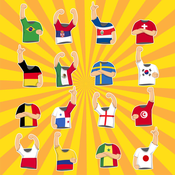 t_shirt για πολλά χώρα στο φωτεινό χρώμα φόντου, ποδοσφαίρου 2018 - Διάνυσμα, εικόνα