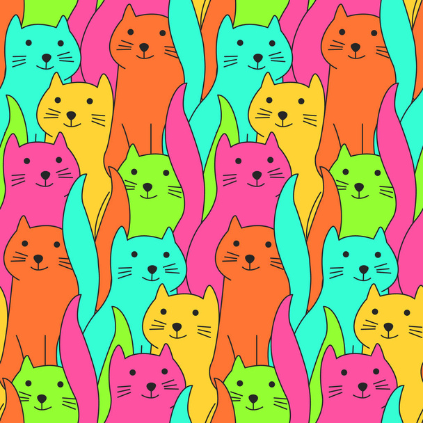 Cute colorful doodle cats pattern - Vettoriali, immagini