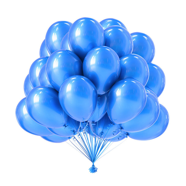 Party balloons blue. Helium balloon bunch birthday decoration glossy. 3d illustration - Φωτογραφία, εικόνα