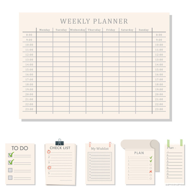Agenda lijst vector business papier Klembord in vlakke stijl zelfklevende controlelijst notities schema kalender planner organisator artikel afbeelding. - Vector, afbeelding