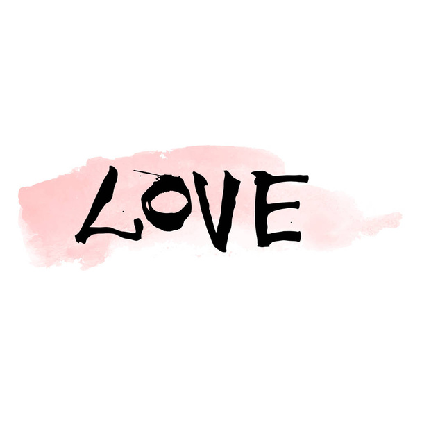 Handgeschreven zwarte belettering liefde met aquarel penseelstreek voor Valentijnsdag ontwerp poster, wenskaart, fotoalbum, banner. Kalligrafie vectorillustratie - Vector, afbeelding